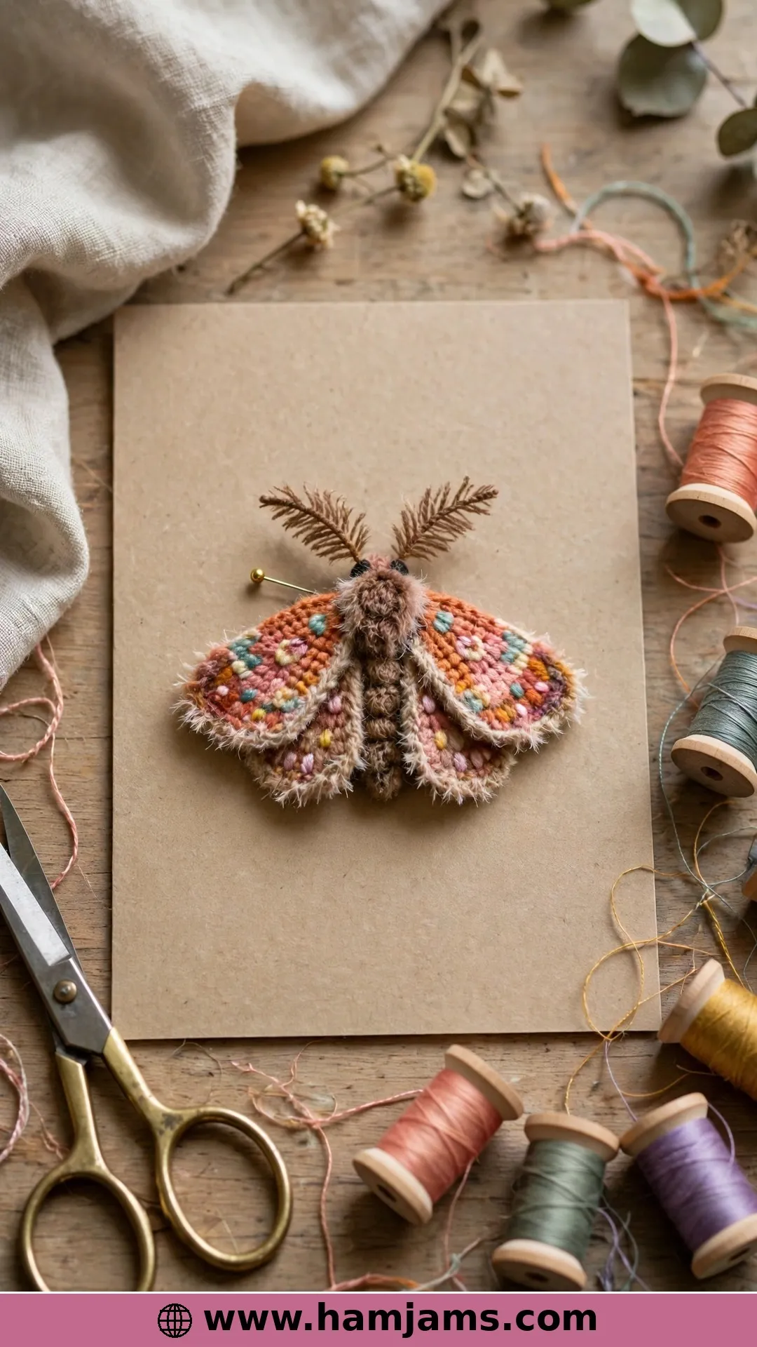 A Tiny Moth Applique for Scrap Yarn