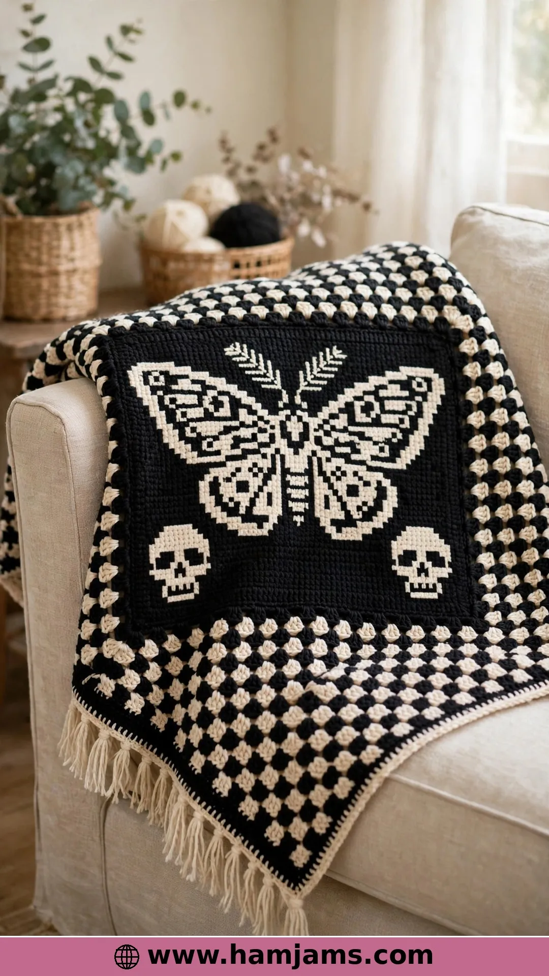 Death Head Moth and Skulls C2C Afghan