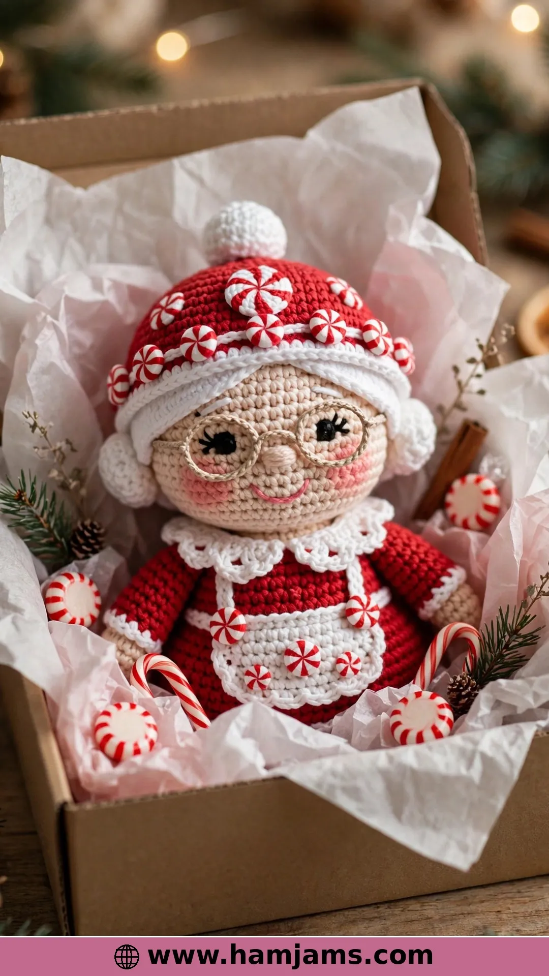 A Cheerful Mrs Claus With Peppermint Charm