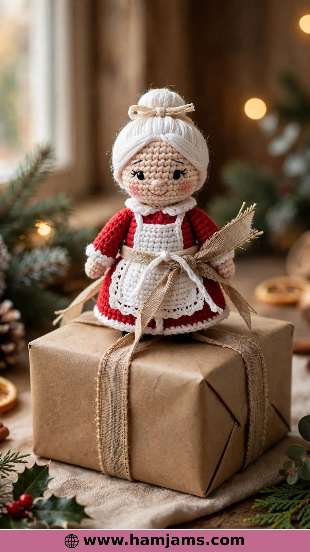 A Tiny Mrs Claus With Apron and Bun