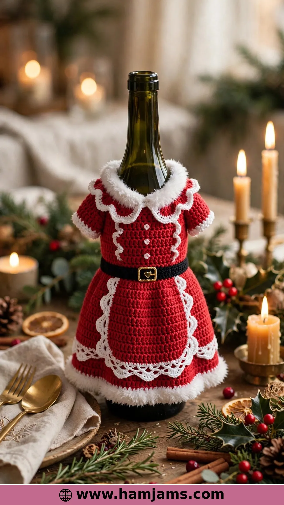 Mrs Claus Bottle Covers for the Christmas Table