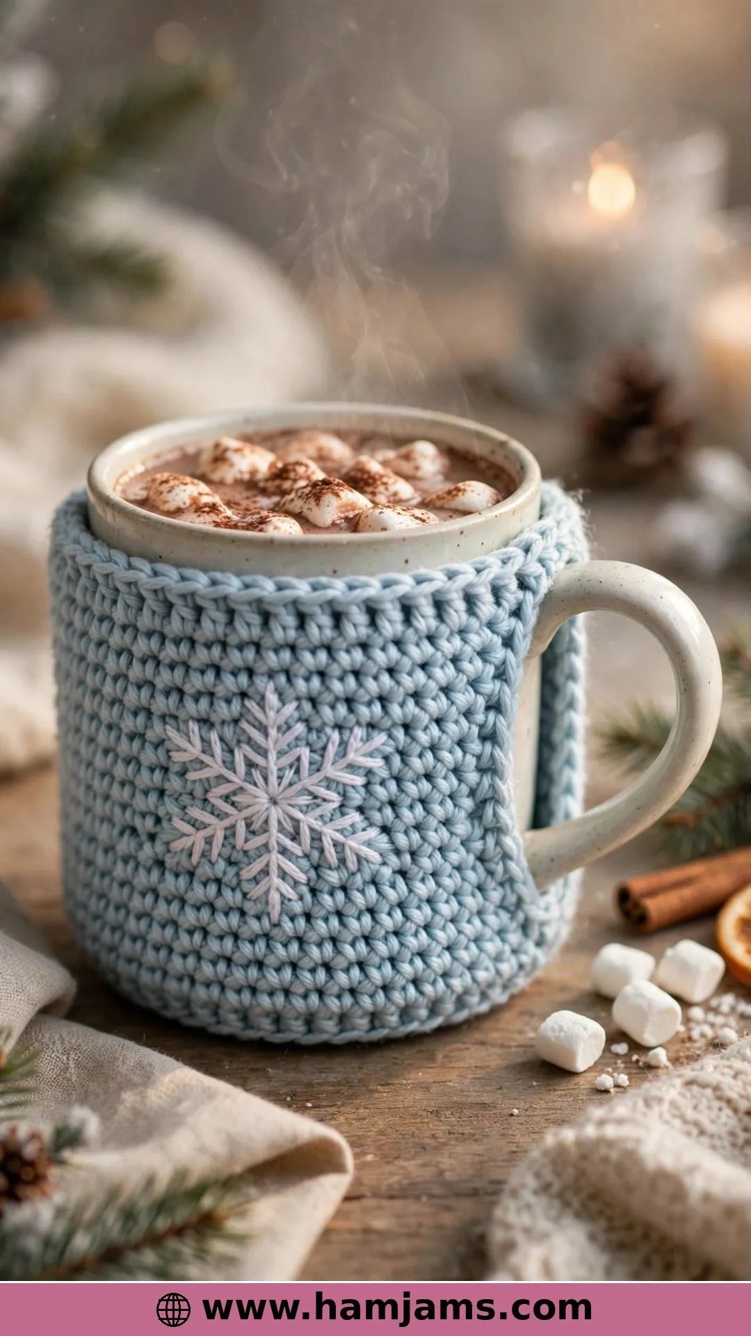 A Snowflake Cozy With a Gap for the Handle