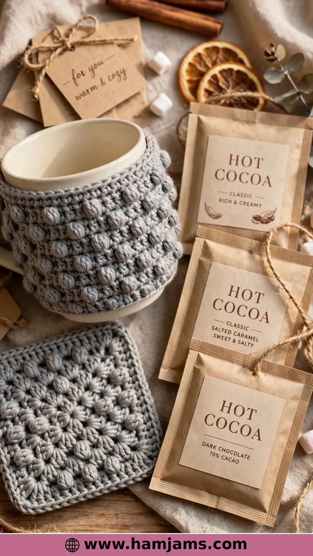 A Matching Cozy and Coaster Set for Gifting