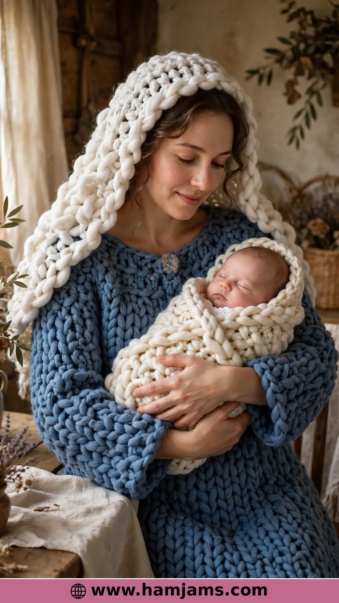 Bulky Yarn, a Blue Dress and a White Veil