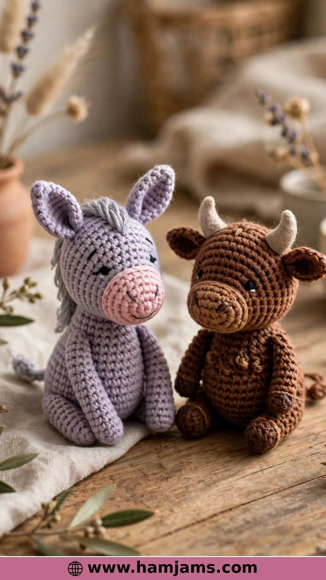 A Lilac Donkey and an Ox With Felt Horns