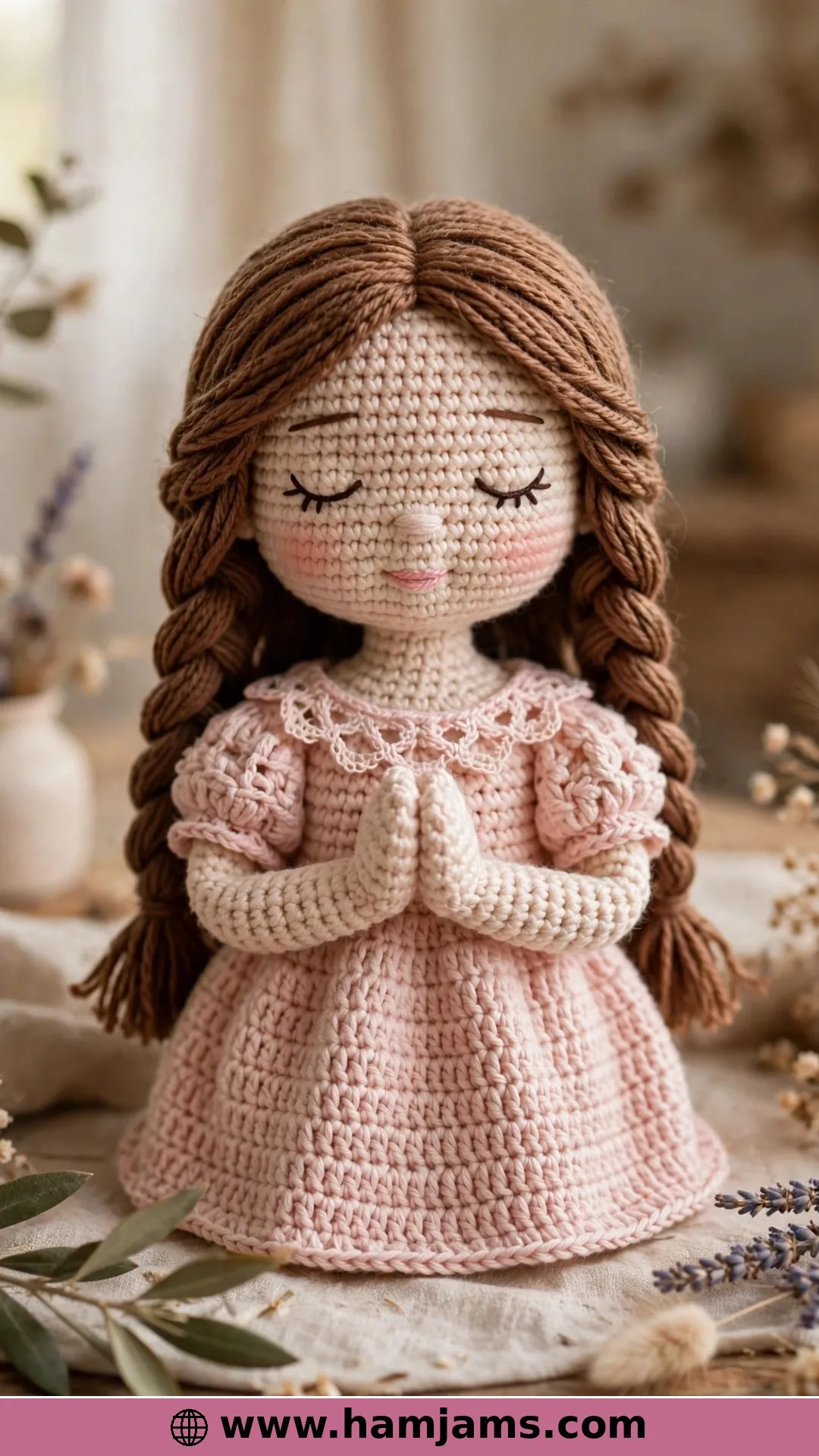 A Mary With Braids and a Blush-Pink Dress