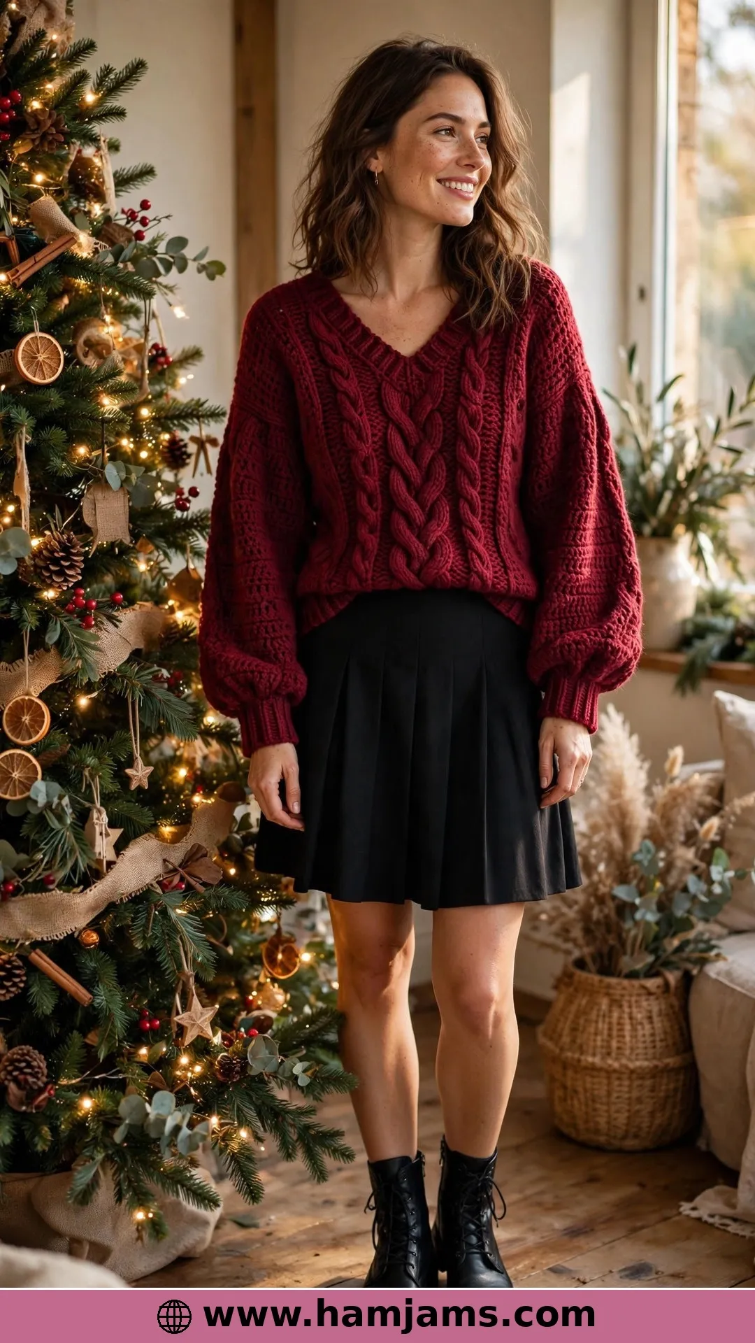 The Festive Cable V-Neck with Balloon Sleeves