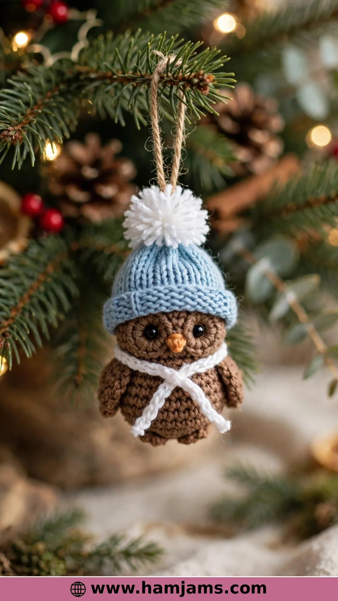 A Tiny Owl in a Winter Hat and Scarf