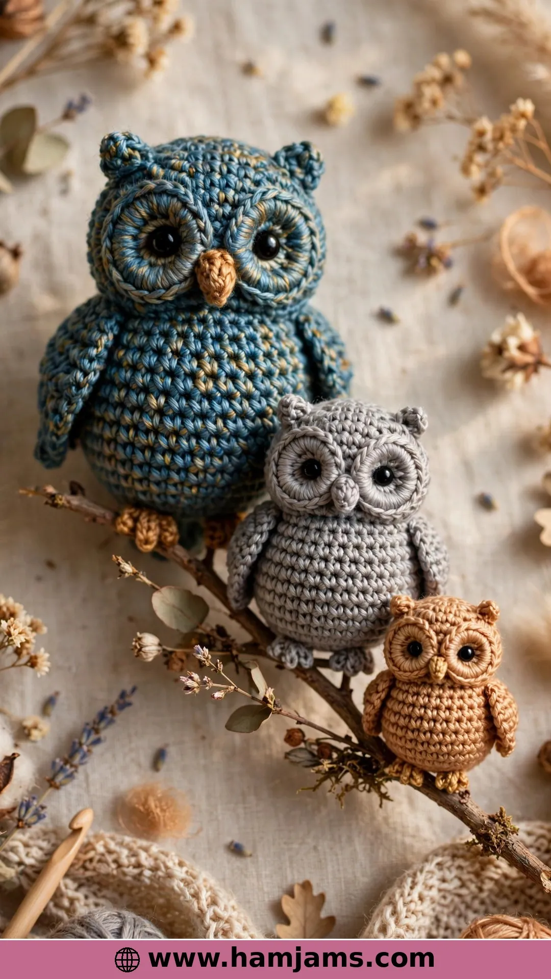 A Tiny Owl on a Branch, in Three Sizes