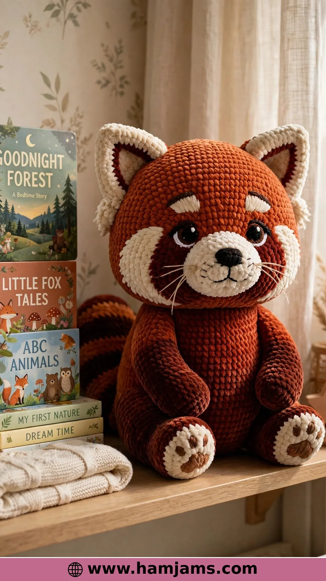 A Big Plush Red Panda in Velvet Yarn