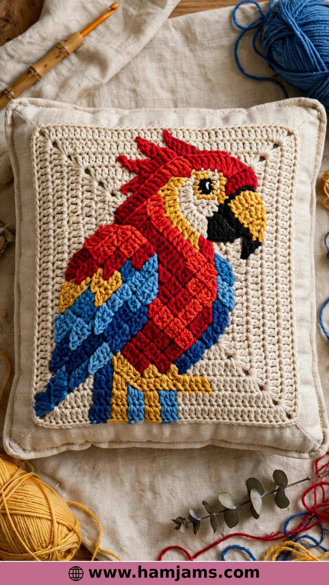 A Macaw Square for Blankets and Pillows