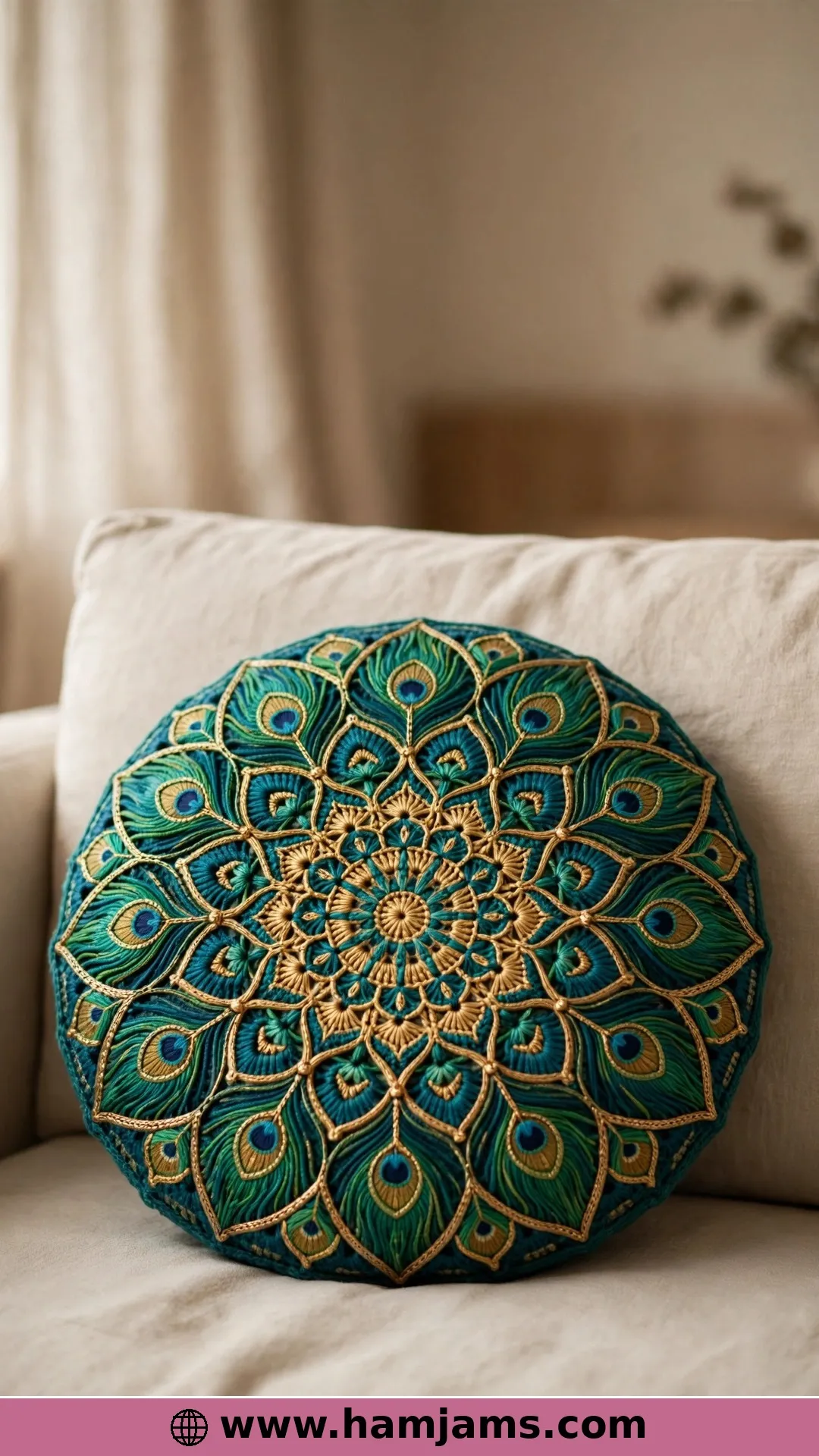 The Peacock Tail Mandala Pillow