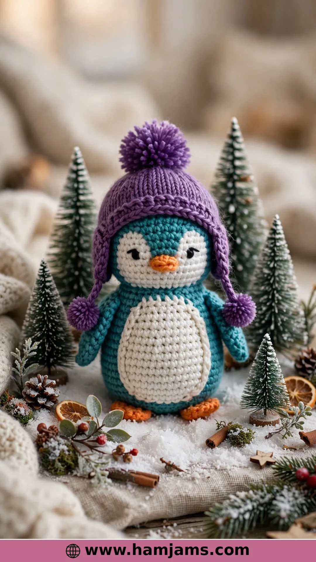 Little Winter Penguin With a Pompom Hat