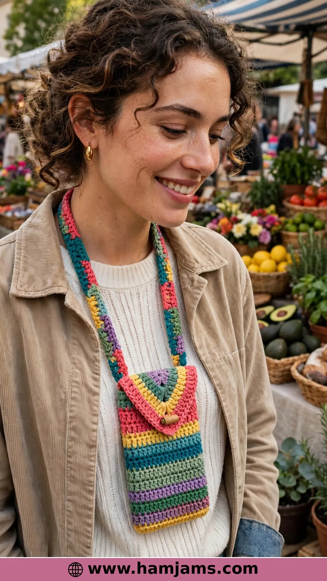 A Slip-Stitch Case With a Triangle Flap and Neck Strap