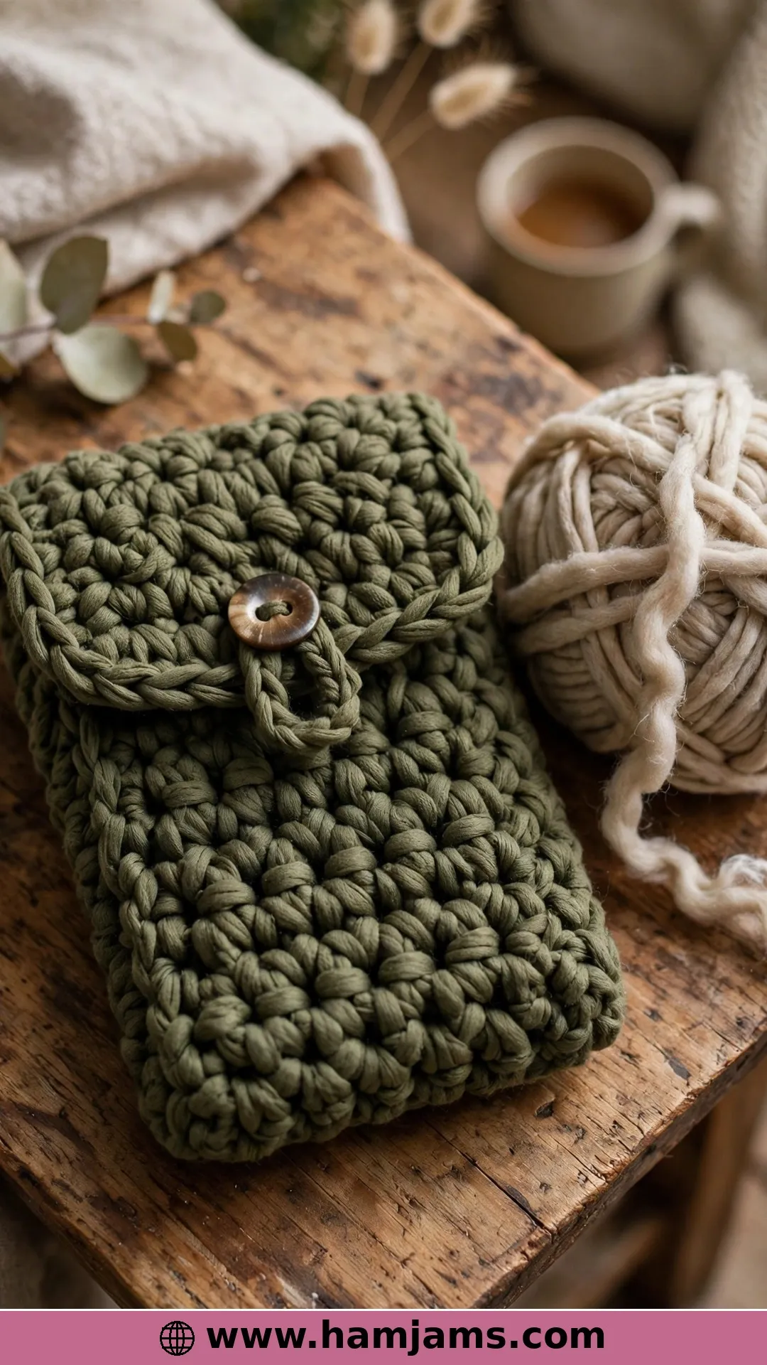 A Folded Flap Cozy in Olive Wool