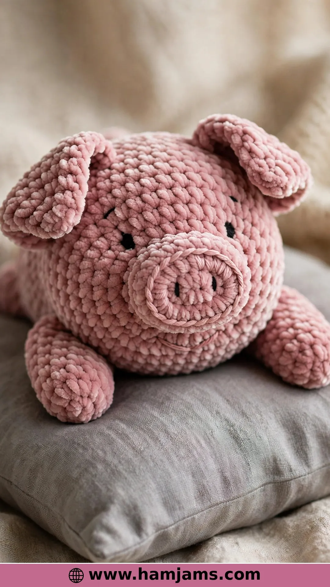 A Cuddly Plush Pig in Velvety Yarn