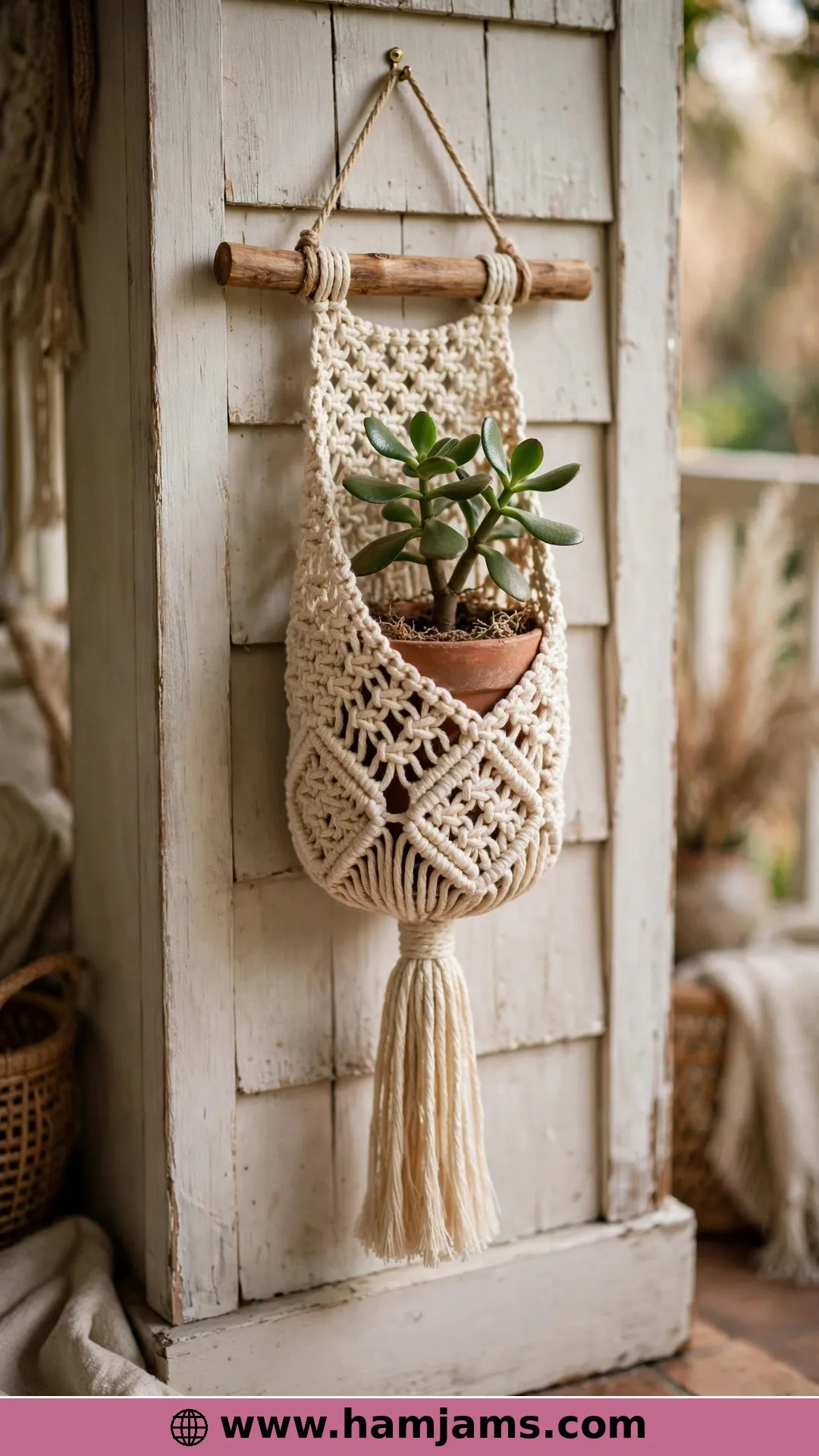 A Faux-Macramé Wall Pocket on a Dowel