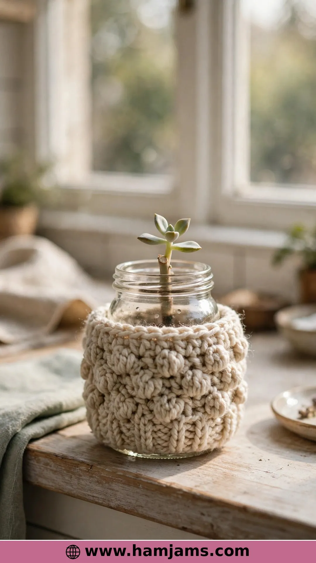 A Tiny Sedge-Stitch Cozy for the Littlest Jars