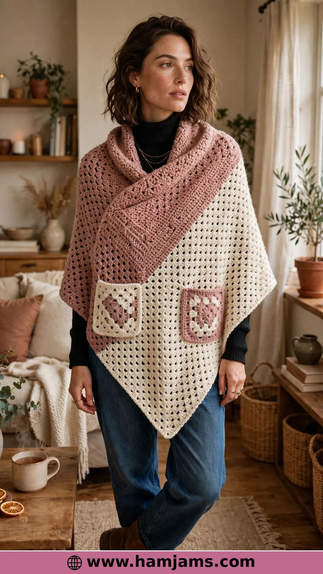 C2C Crochet Pocket Shawl by Nicki's Homemade Crafts