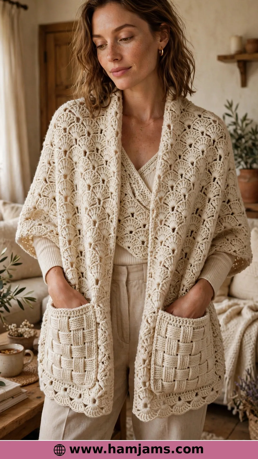 Pocket Shawl with Basket-Weave Pockets by Hands That Bless