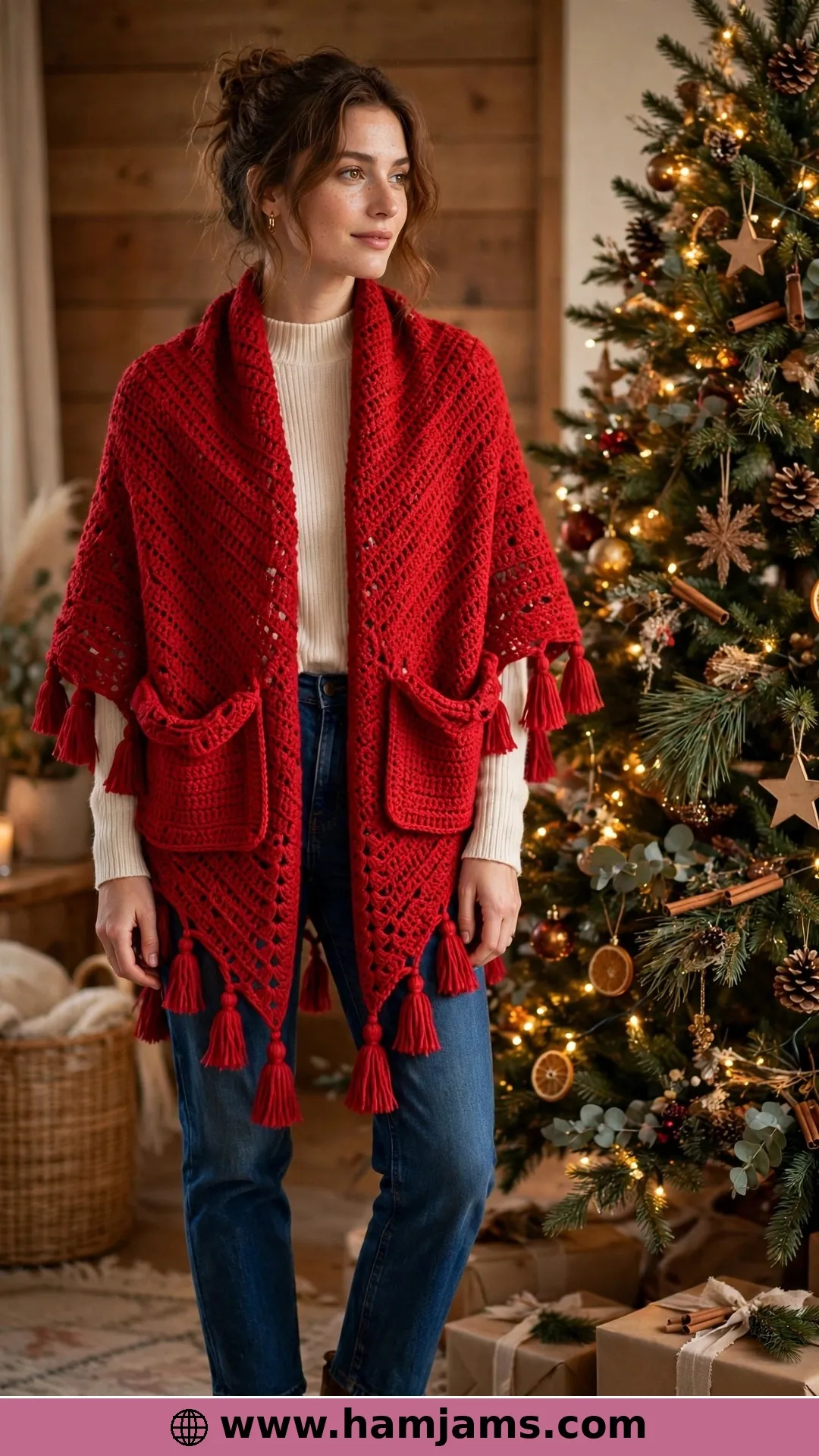 Holly Jolly Pocket Shawl by Fiber Flux