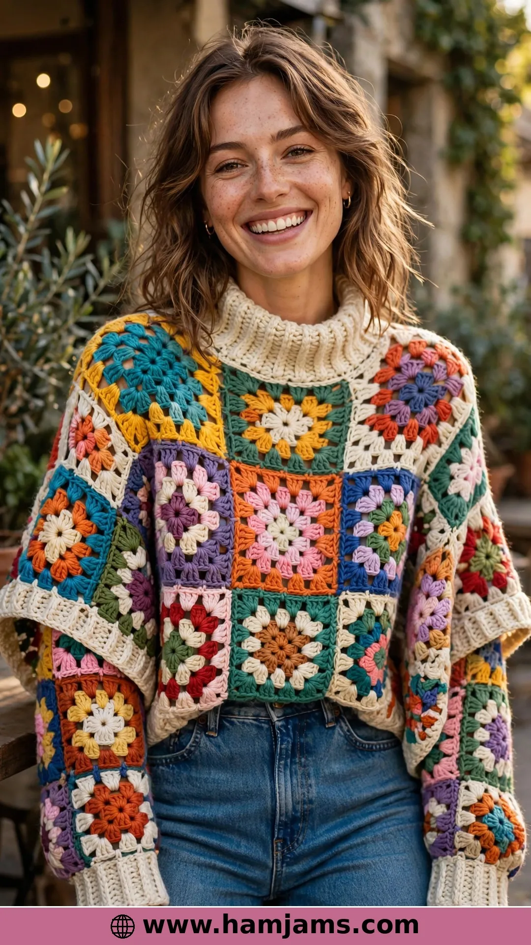 Granny Squares That Grow Sleeves and a Neckband