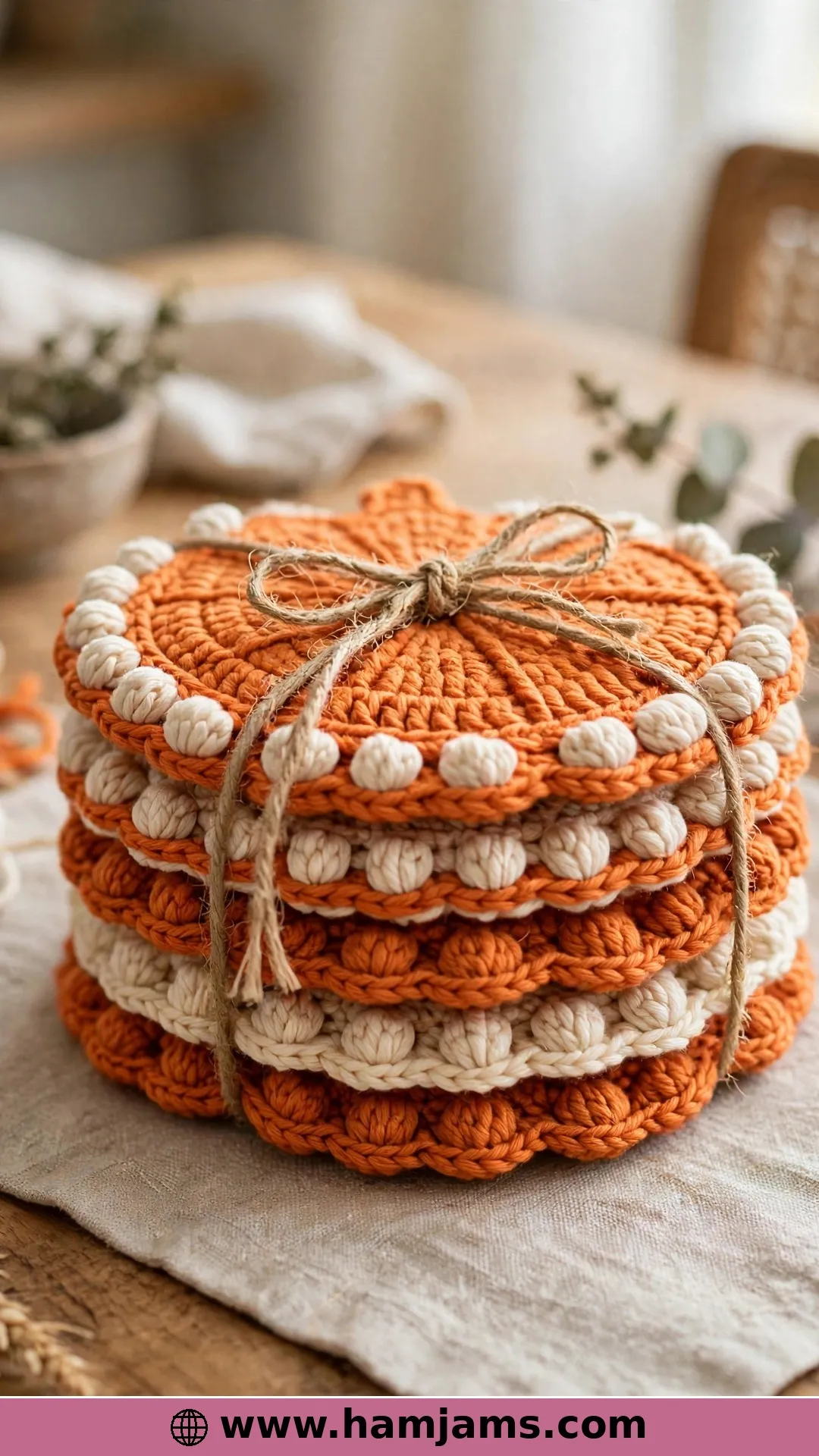 Pumpkin Coasters with Bobble Borders