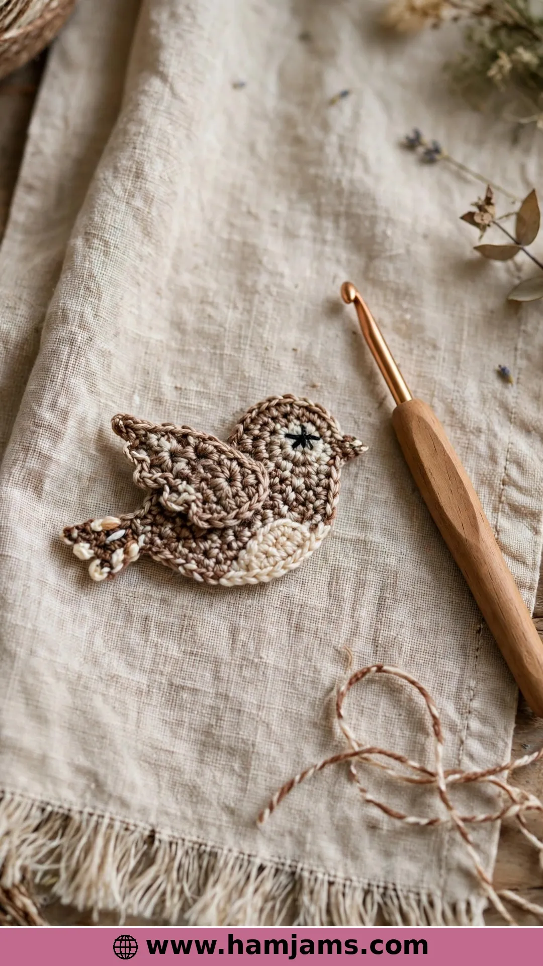 A Tiny Bird Applique in Speckled Quail Browns