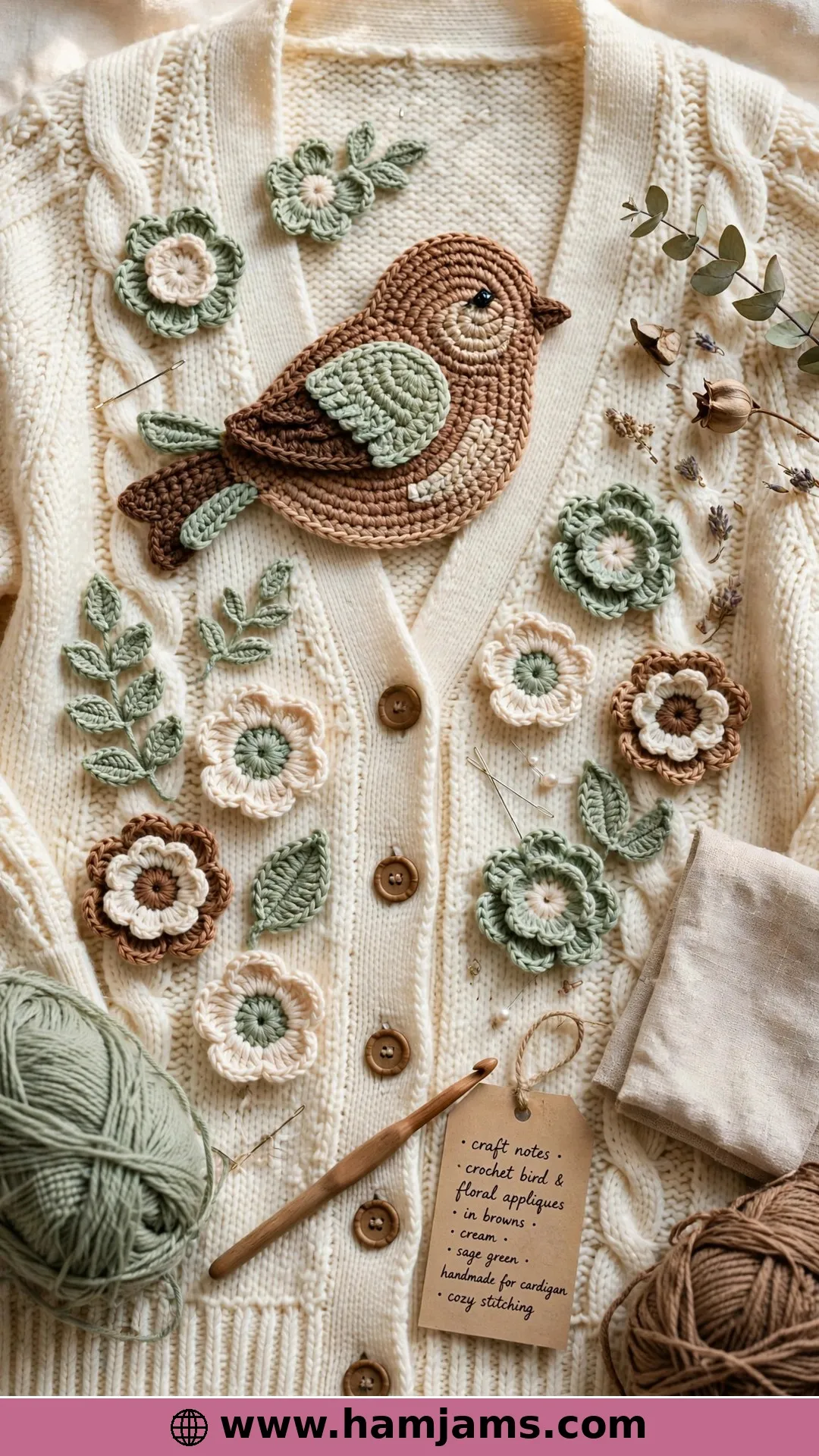 Birds and Blooms Appliques for a Spring Cardigan