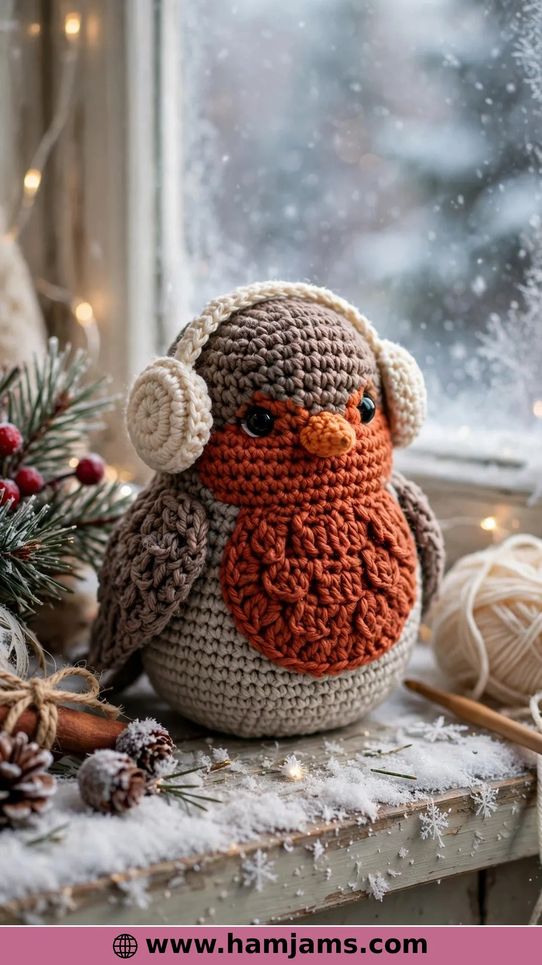 A Wintry Robin in Earmuffs