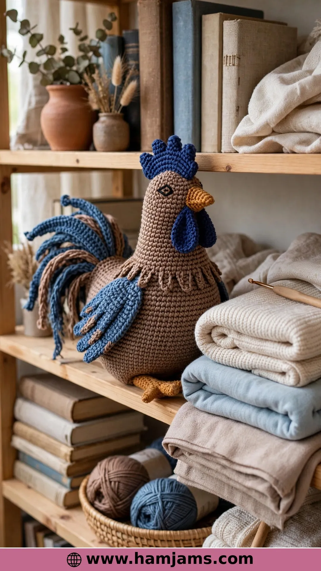 A Ricorumi Rooster in Brown and Blue