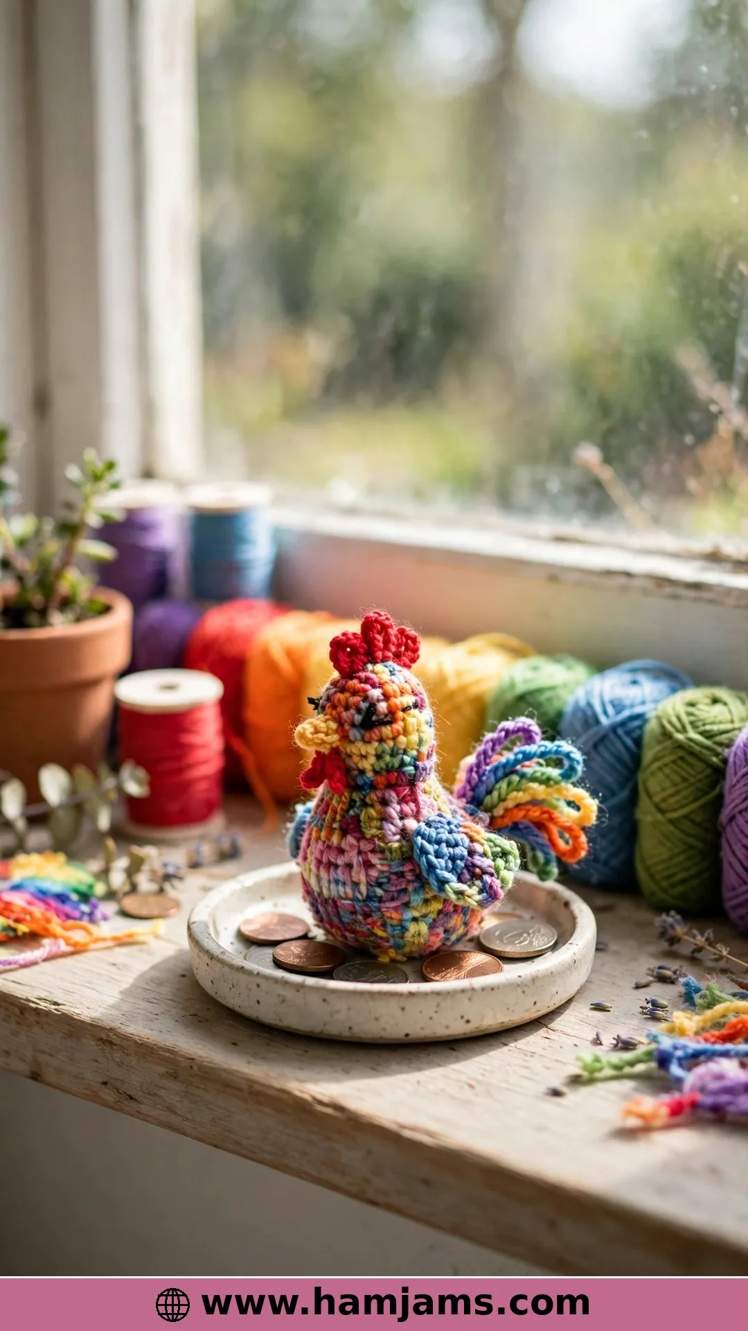 A Teeny No-Sew Rooster for Scrap Yarn