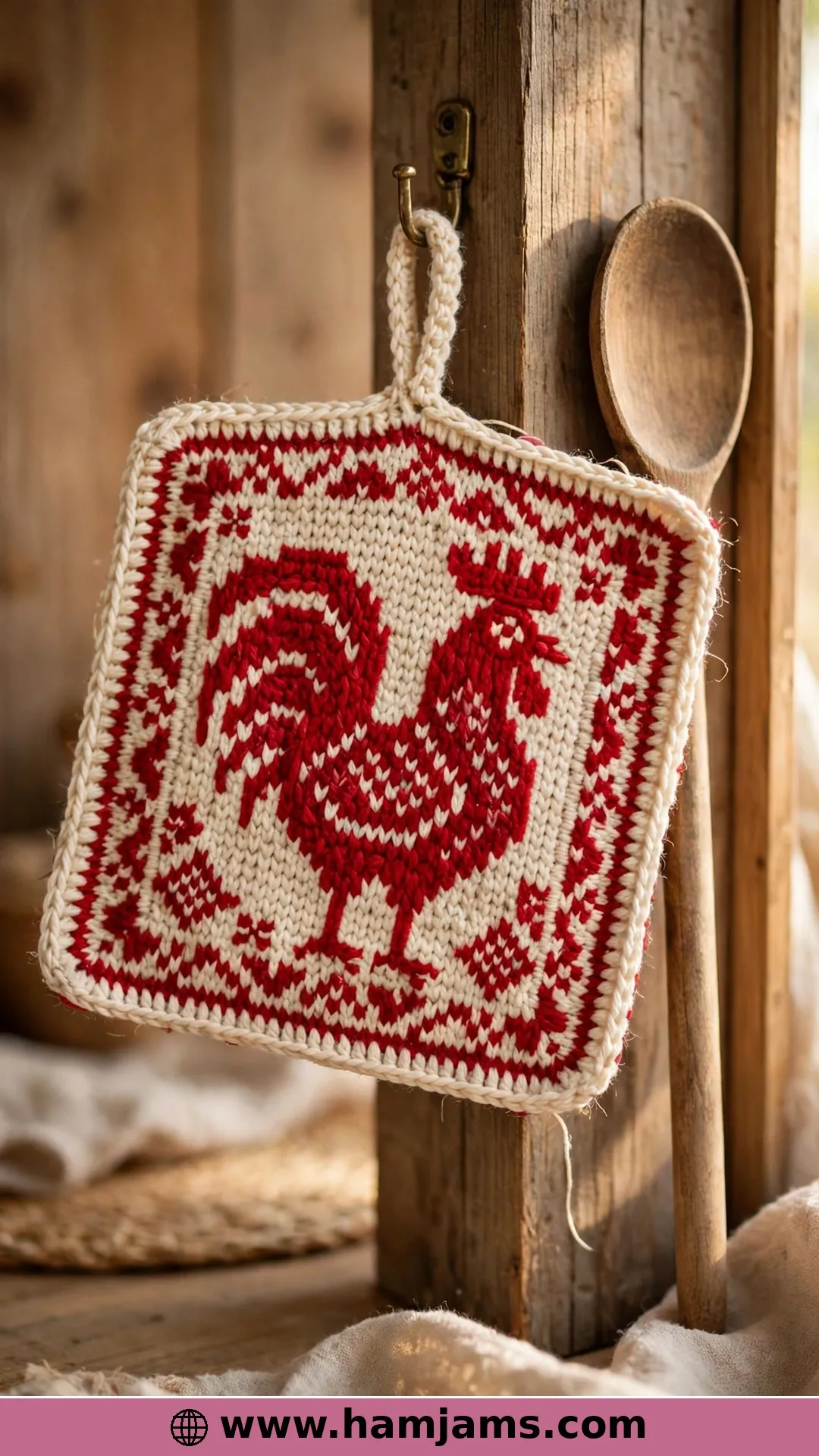 A Fair Isle Potholder Set With a Rooster to Rule Them All