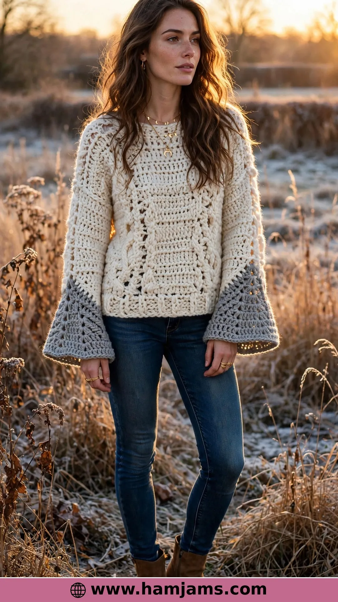 The Two-Tone Bulky Sweater with Bell Sleeves