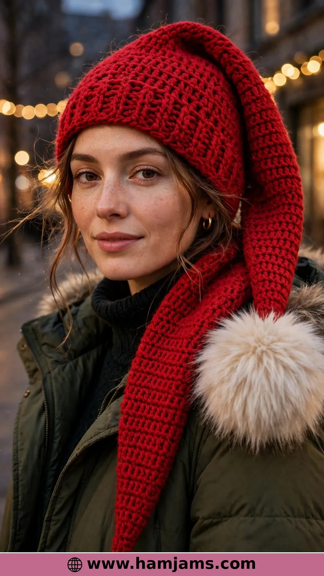 The Long Moss-Stitch One With a Fur Pom