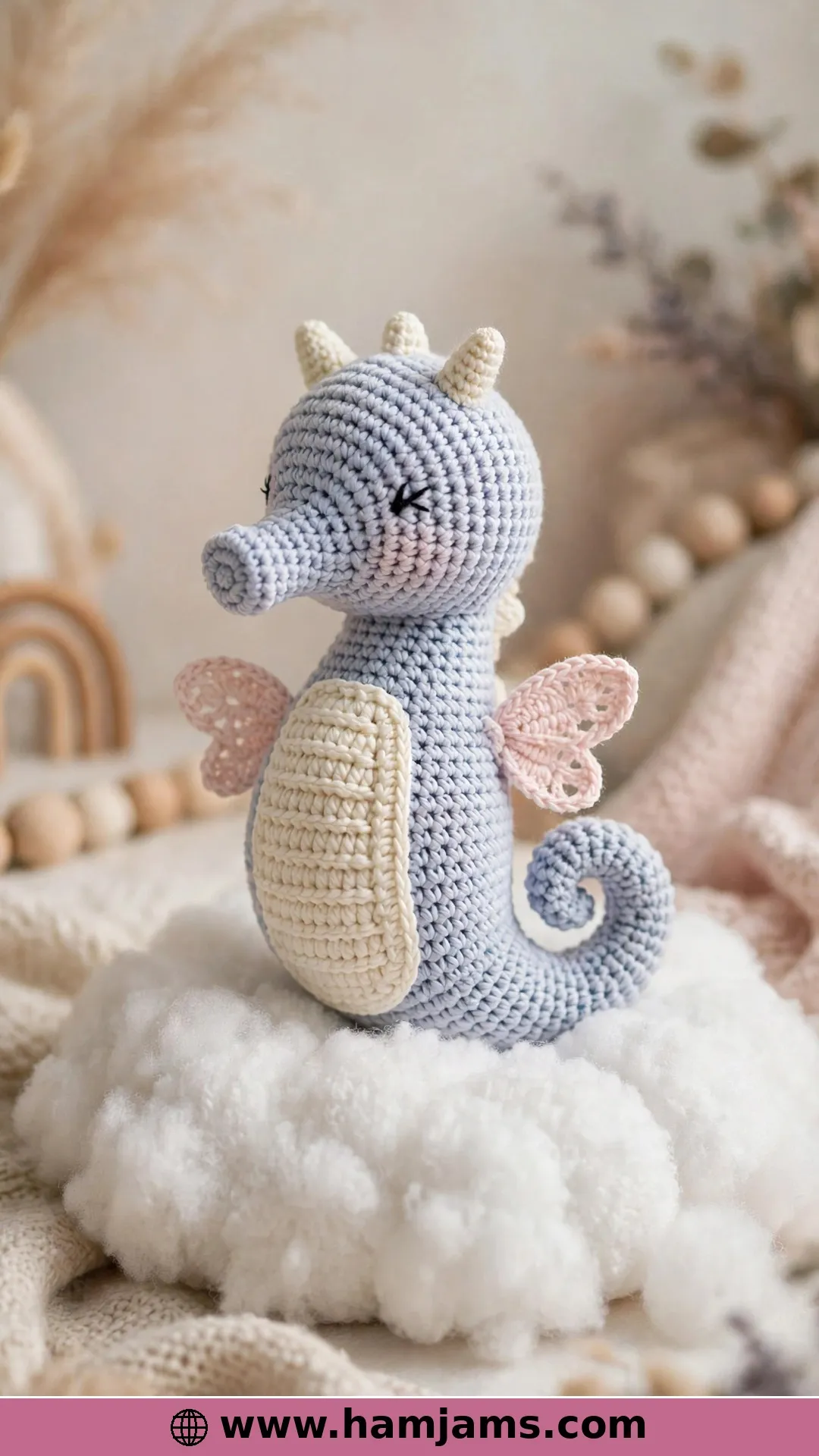 A Plush Baby Seahorse With Horns and Wings