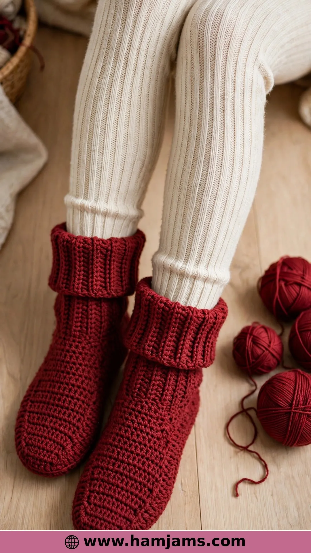 Post-Stitch Boot Slippers in Cherry Red