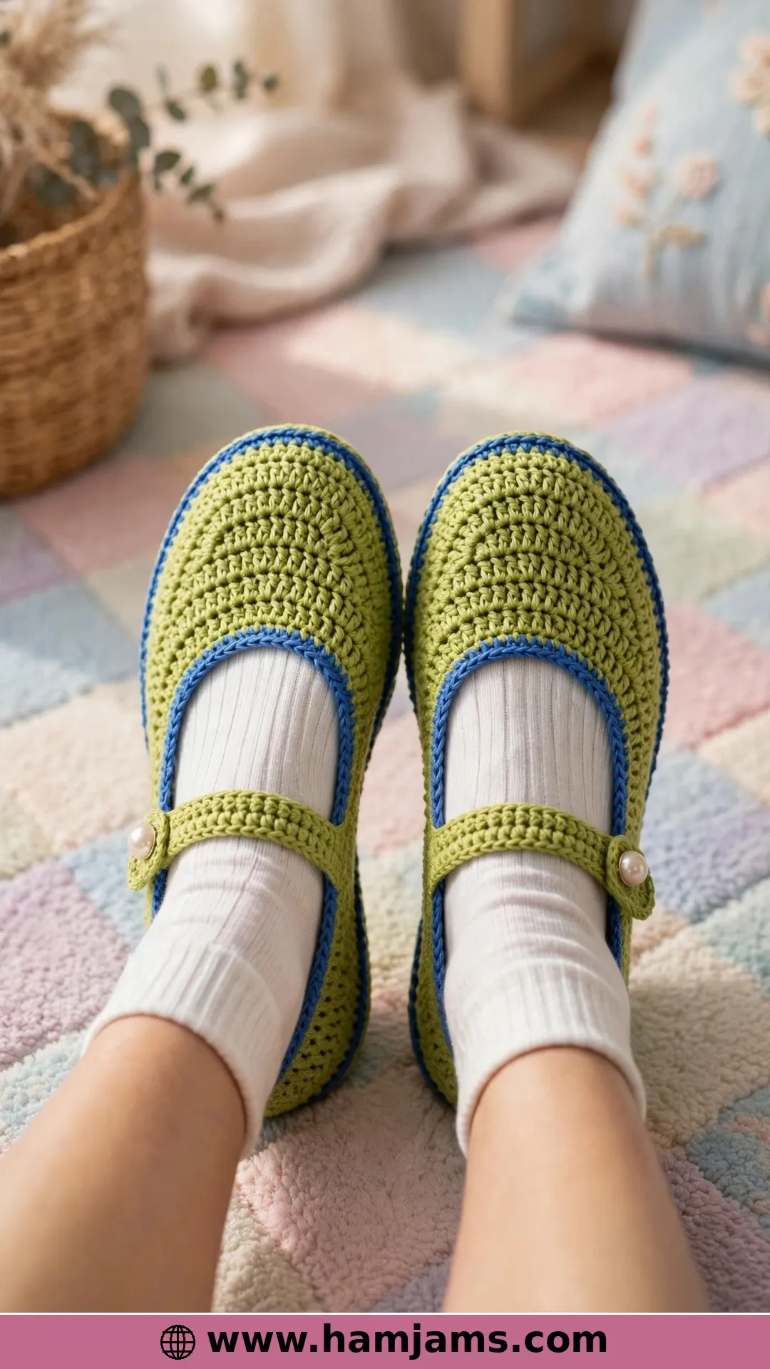 Lime Mary Janes With a Pearl Button