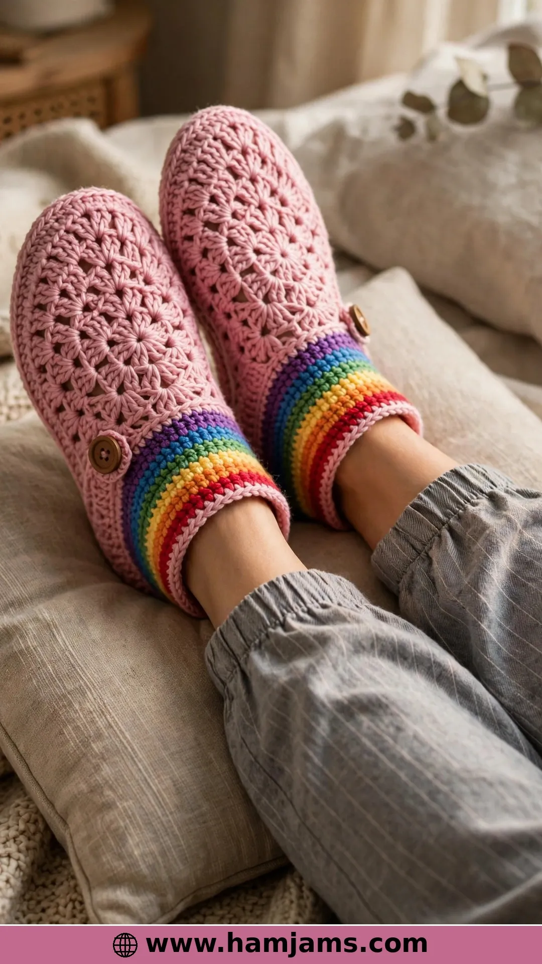 Star-Stitch Slippers With a Rainbow Cuff