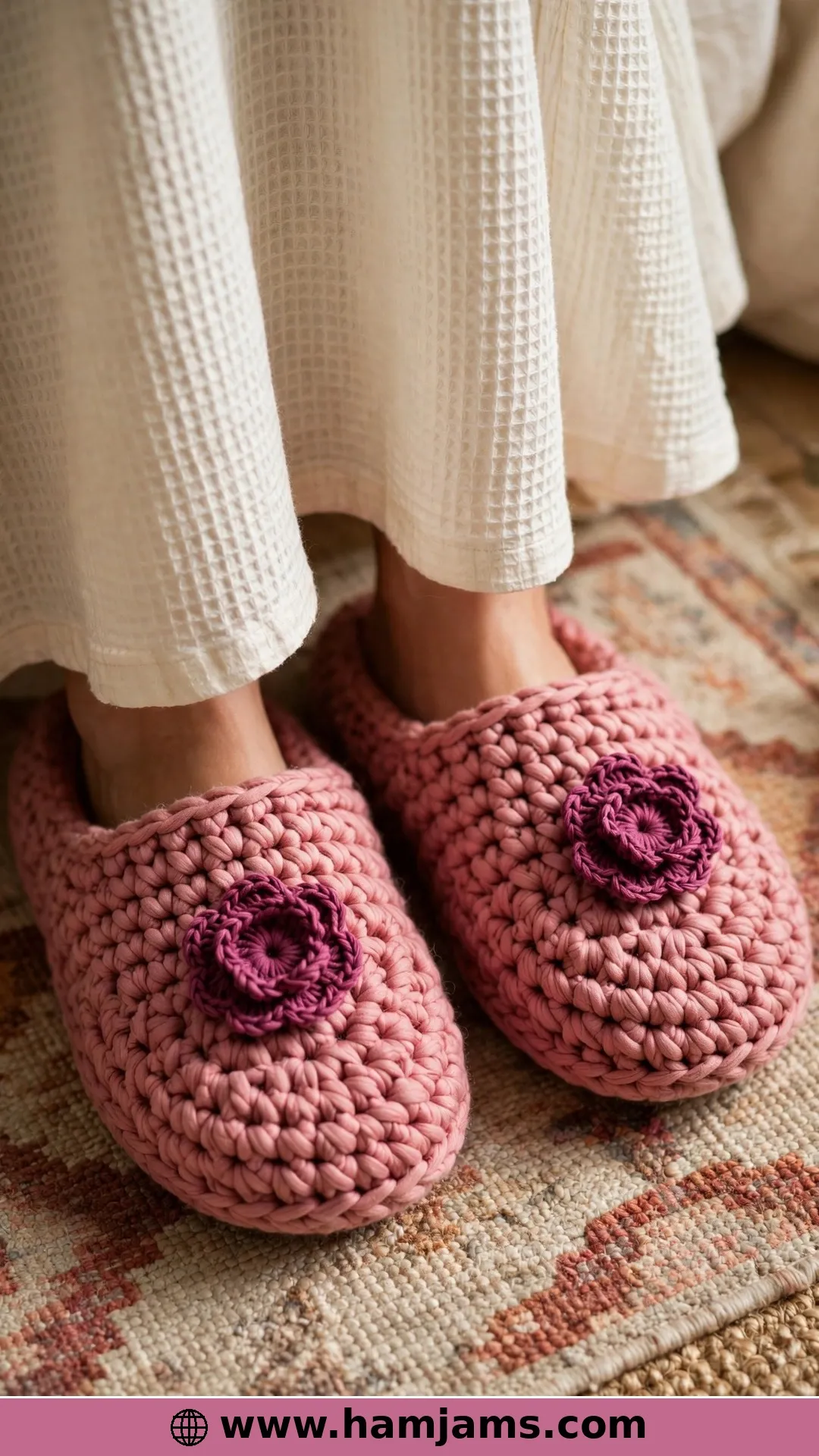 Rose Pink Slippers With a Cerise Flower