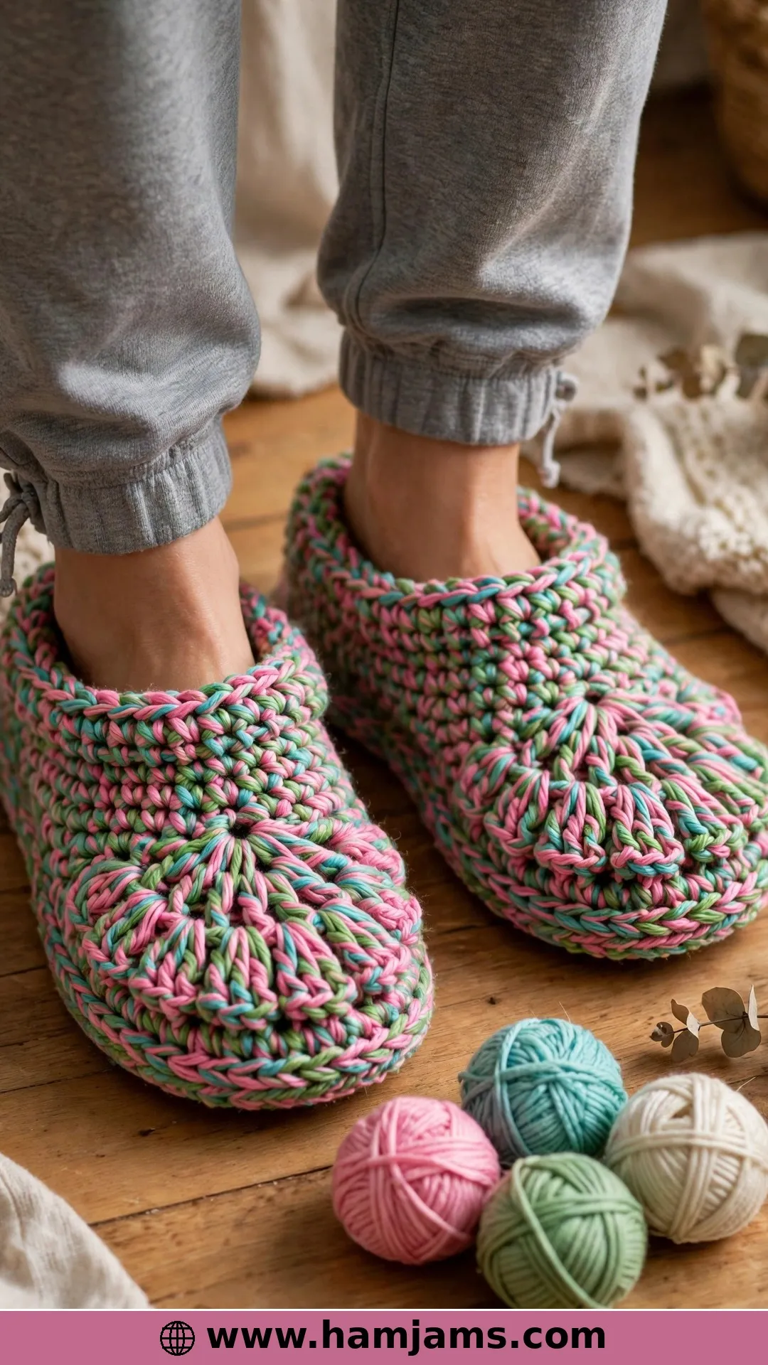 Four-Strand Marled Slippers, Top Down