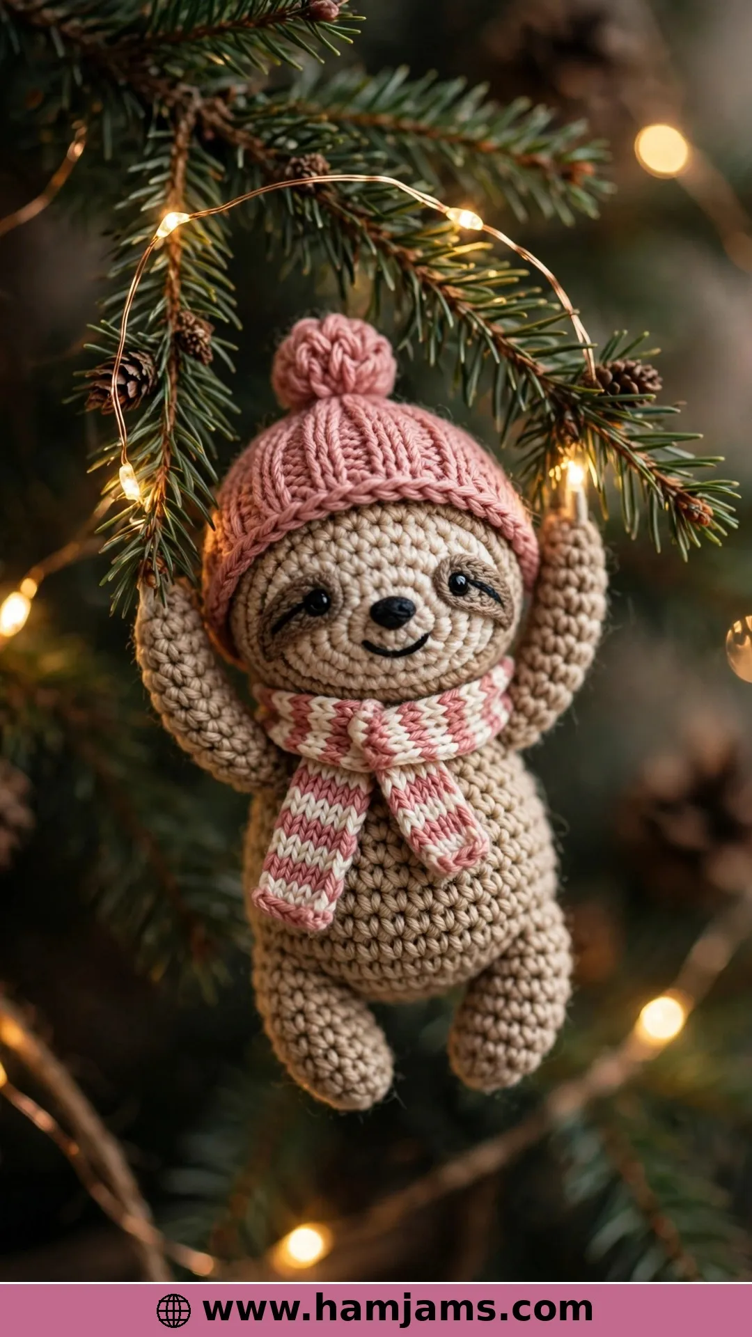 The Sleepy Sloth Ornament in a Hat and Scarf