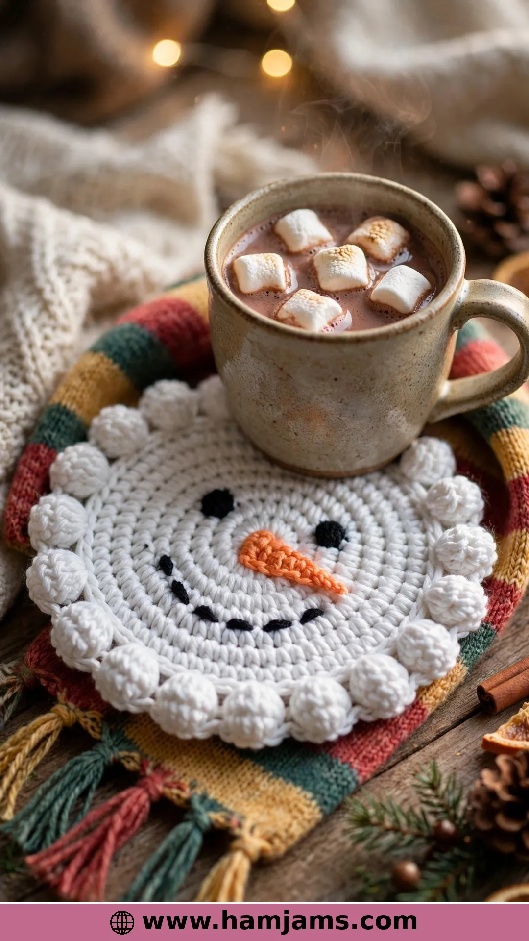 Smiling Snowman Coasters With Bobble Trim