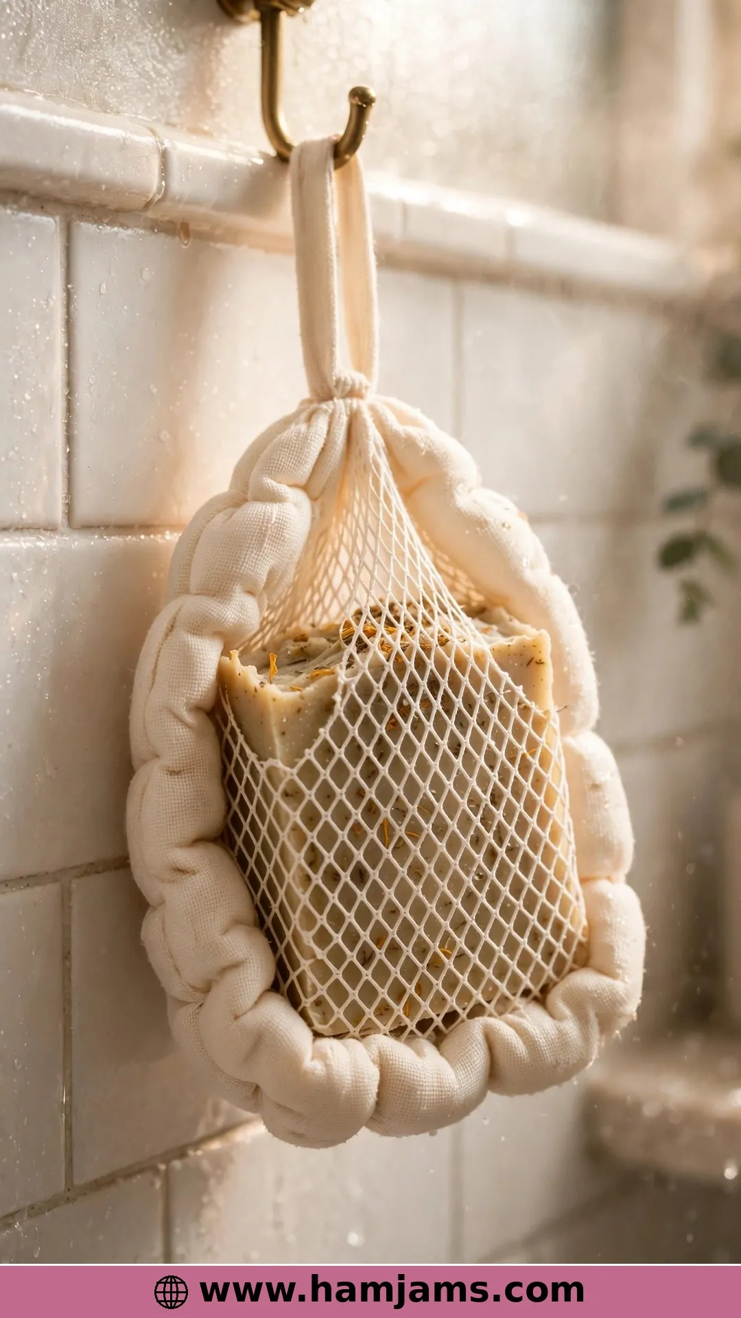 Puff and Mesh Soap Saver with Hanging Loop