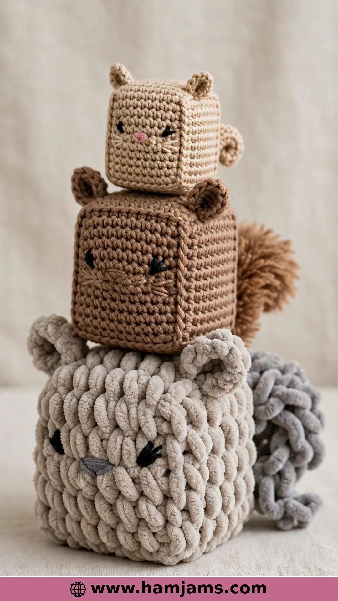 The Cube Squirrel in Three Sizes