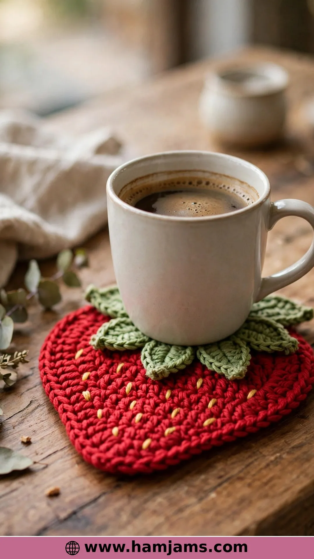 A Row-Worked Berry Coaster for Coffee Breaks