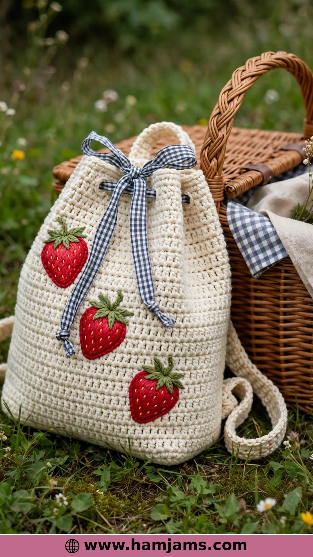 A Cream Backpack With Berry Appliqués