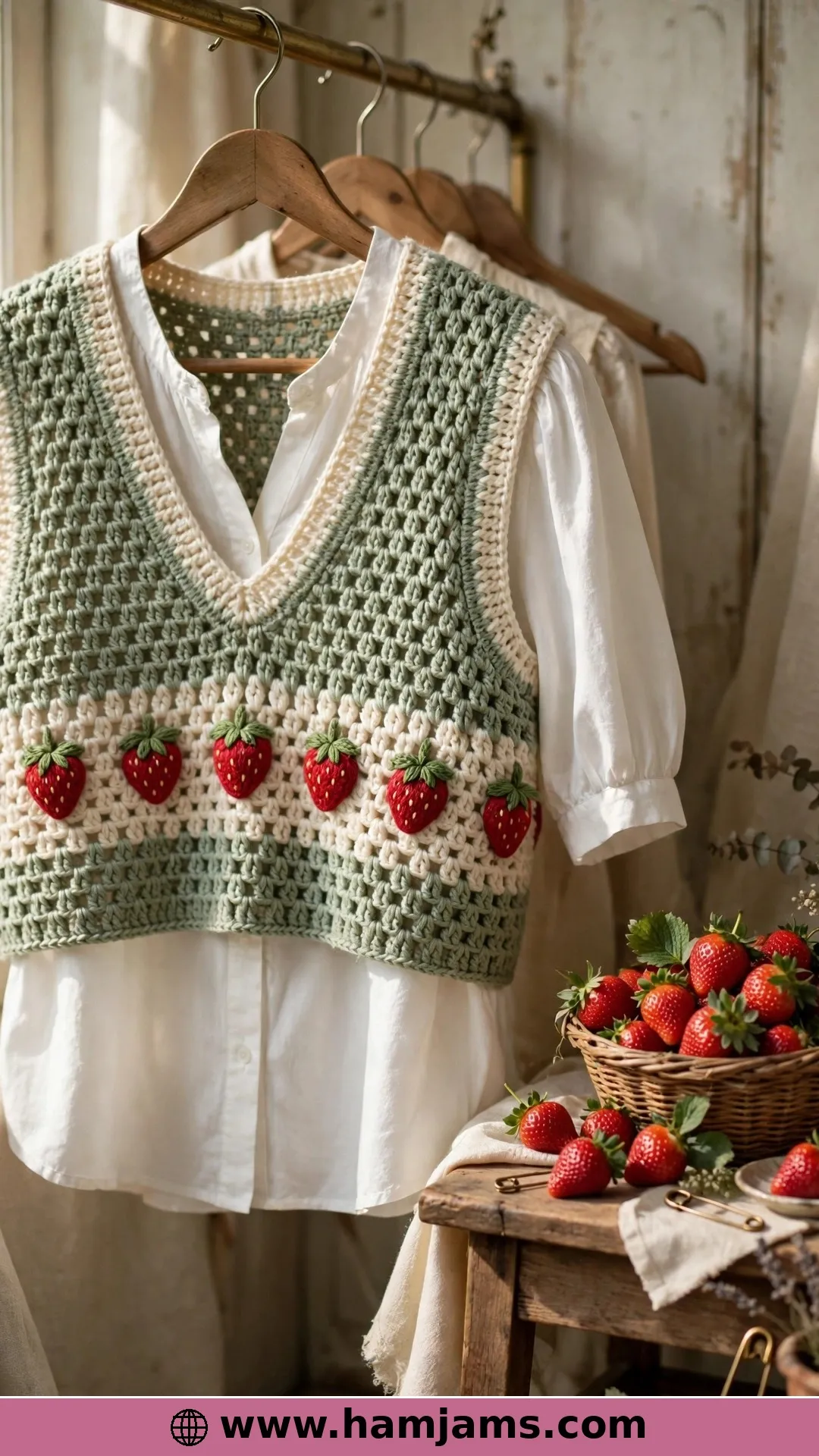 A Strawberry-Stitch Vest for Berry-Picking Days