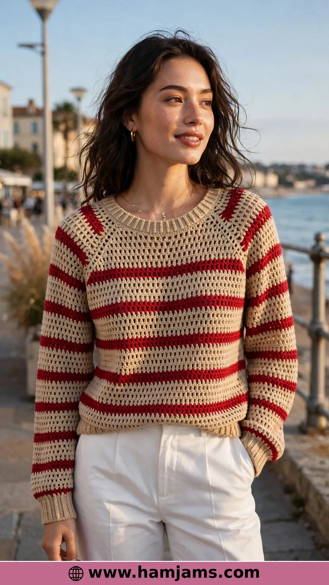 Two-Row Stripes in Beige and Crimson