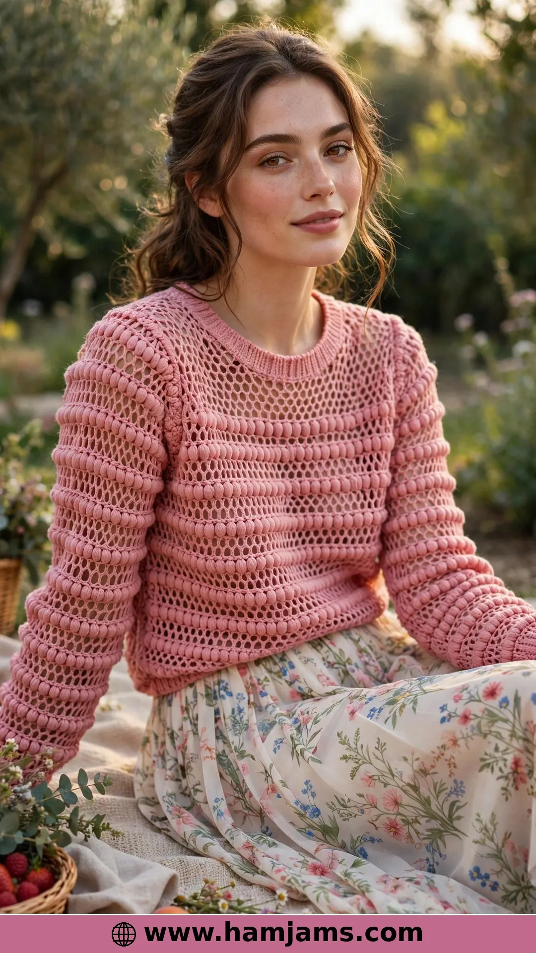 Puffs and V-Stitches in Rosy Cotton